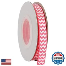 Grosgrain Chevron Striped Ribbon by Threadart 3/8" - 10 Yards - Hot Pink and 