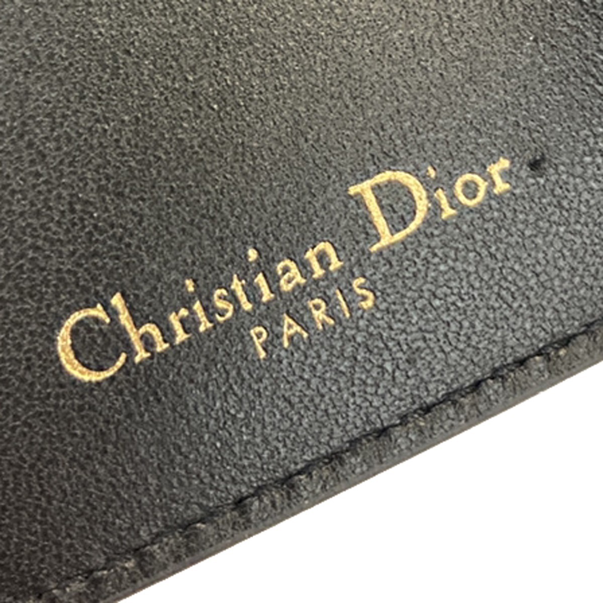 CHRISTIAN DIOR Logo Saddle Trifold Wallet Purse Leather Black GHW