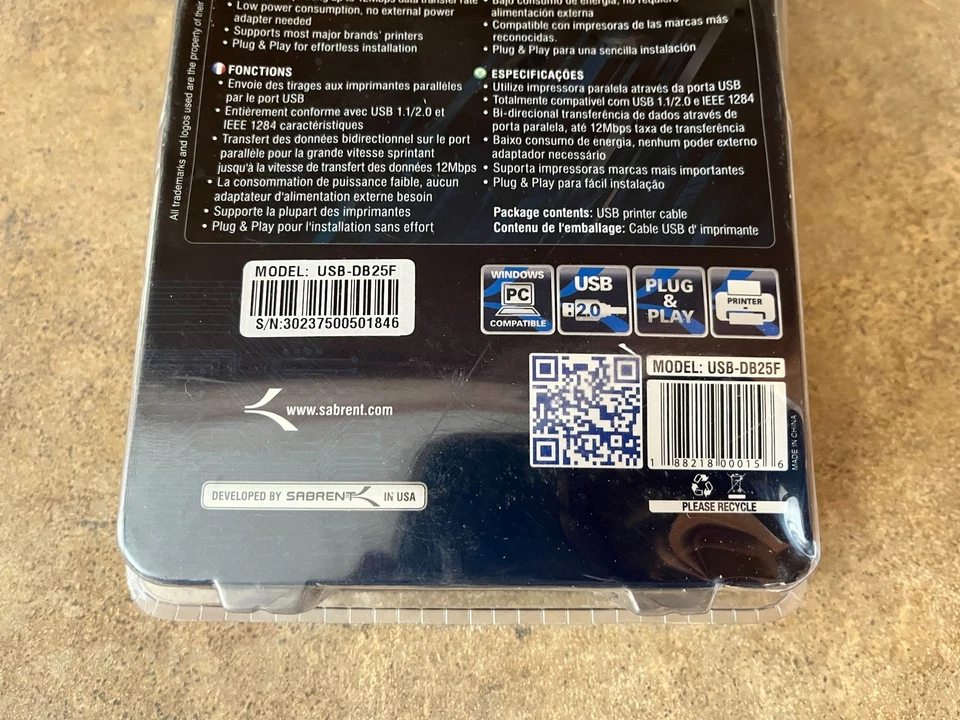 SABRENT USB TO PARALLEL IEEE 1284 PRINTER CABLE ADAPTER 6FT 36 PIN M9-1 - Image 3 of 3