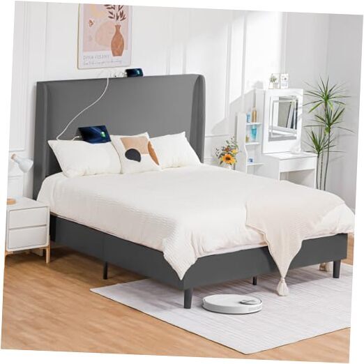 Queen Bed Frame with Type-C & USB, Upholstered Bed Frame with 51