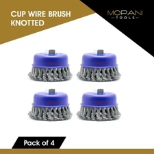 3" Twist (Knot) Wire Cup Brush 5/8"-11NC Threads For Angle Grinder - 4 Pack