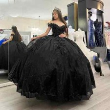 Black Quinceanera Dresses Off the Shoulder Sweet 15 16 Birthday Party Ball Gowns
