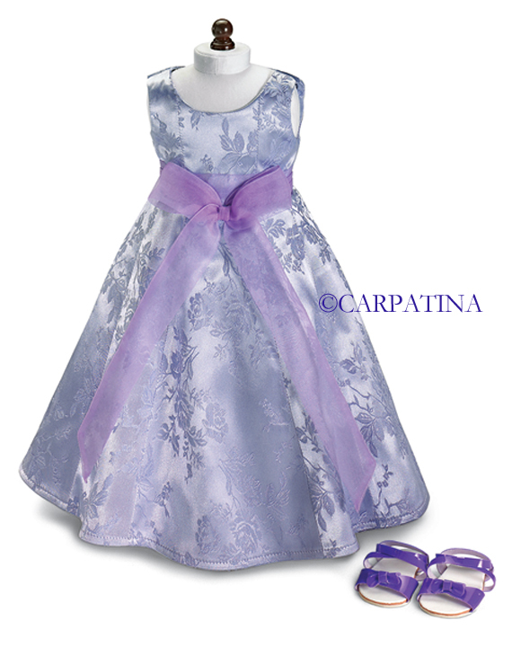 Purple Flowers Party Long Doll Dress & Sandals fit 18" Ameri