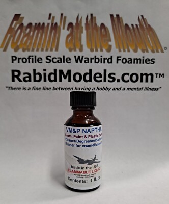 1 oz V M & P NAPTHA cleaner solvent- removes grease, glue, stickers. Foam safe!
