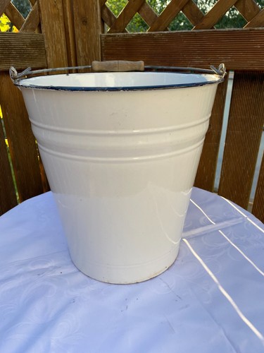 Emaille-Tischeimer – Weiß Mit Blauem Rand – 2 Liter, Ca. 17,5x13,5 Cm – Nostalgie-Design