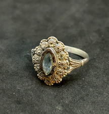 925 Vintage Sterling Marcasite Topaz Ring 17.5mm Sz 9.5 - 4.51g