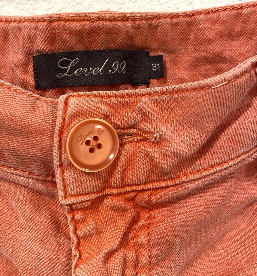 Pantalones cortos LEVEL 99 Anthropologie para mujer talla 31 rosa coral mezcla de lino con puños dobladillo Foto 3 de 4