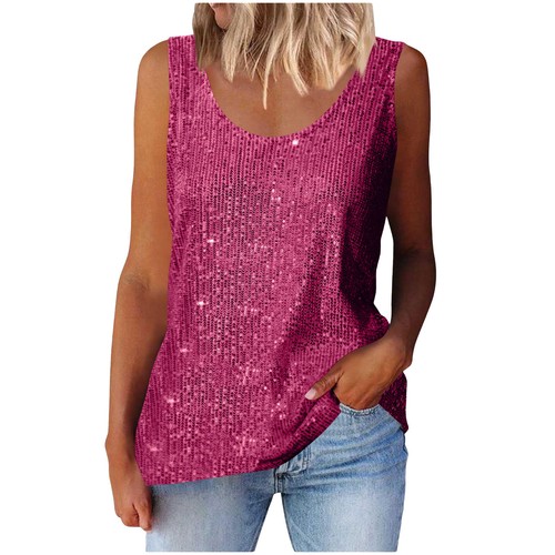 Womens Glitter Sequins Tank Top Ladies Scoop Neck Blouse Summer T Shirts Vest UK - Picture 22 of 39