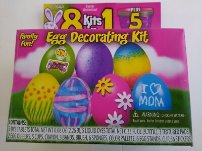 Fun World 1792C 8 Kits in 1 Easy-to-do Egg Decorating Family Friendly Kit