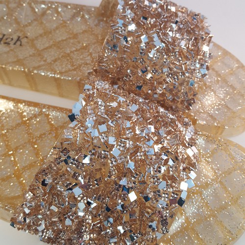 H2K CANDY Oro Rosa Color Glitter Beads Fashion Slides Flip Flops Sandalias Bling - Imagen 3 de 12