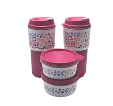 Tupperware Eco to Go 16 oz Travel Cup Tumbler 8 oz Serving Cups Flirty Floral