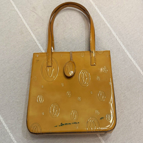 Cartier Tan Logo Tote Bag Zip Closure w/ Pockets Burgundy Lining