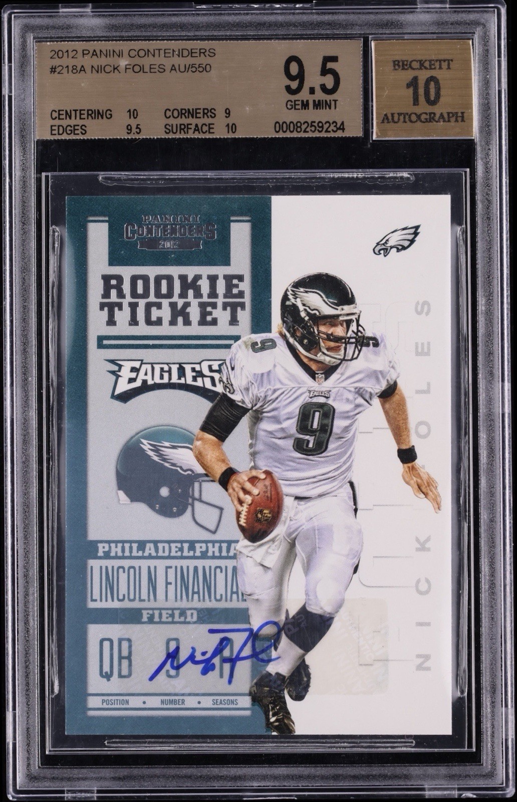 Nick Foles 2012 Panini Contenders Rookie Auto #218A BGS 9.5/10 Gem Mint Eagles