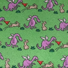 RARE 100% REAL HERMES TIE ~ GREEN w PURPLE FIRE BREATHING DRAGONS BUNNY RABBIT X