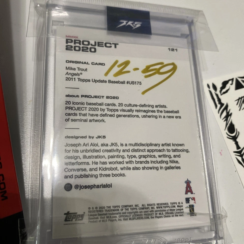 Topps Project 2020 MIKE TROUT by JK5 #121 Signed GOLD 12/59 Auto Card w/ COA - Image 2 of 4