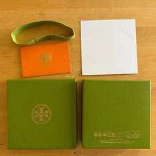 Empty Set of Tory Burch Gift Card Boxes With Elastic Bands - Green 4.75" x 4.75"