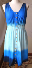 DOUBLE TAKE DRESS SLEEVELESS SCOOP NECK ELASTIC WAIST BUTTON DOWN BLUE SZ M NEW