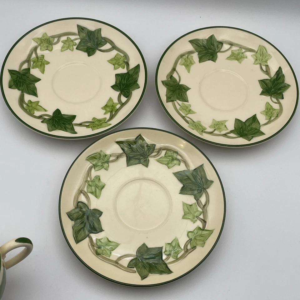 Vintage Franciscan Ivy Coffee Tea Cups Set of 3 Hand Painted Leaves with Saucers - Image 4 of 4