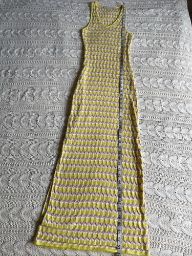 Seafolly Size 8 XS Yellow pink Chevron Pointelle Stretch Knit Midi Bodycon Dress - Picture 10 of 11