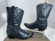 Vintage Tony Lama Lizard Toe Wingtip Blue Cowgirl Boots Black Label Wm Sz 5.5 B