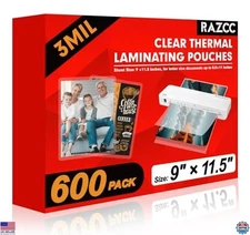 600 Pack Clear Thermal Laminating Sheets 9x11.5-Inch, 3mil for School & Office