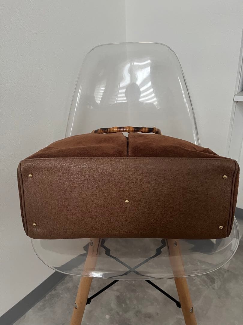 GUCCI Vintage Bamboo Suede Tote Bag Brown Leather Excellent Condition thumbnail 5