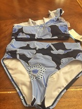 Draper James Lands End Bikini Set High Waist Seafoam Blue Print XS