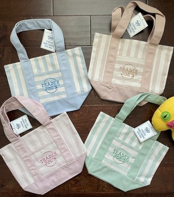 Trader Joe's Striped Pastel Mini Canvas Tote Bags in Set of 4 w/tag NEW
