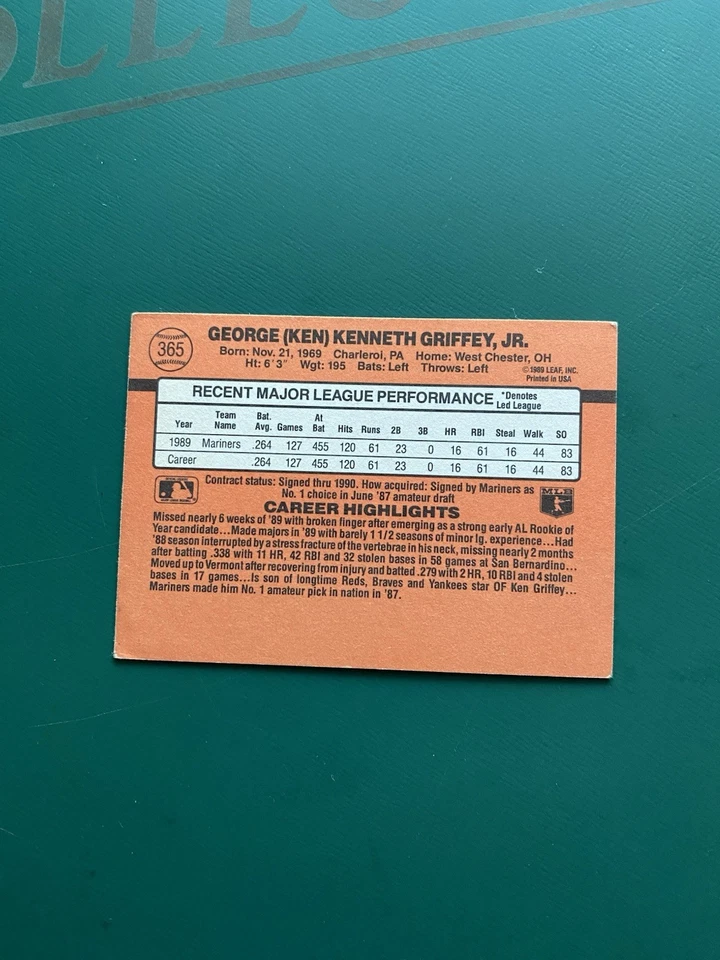 1990 Donruss Ken Griffey Jr #365 - Imagem 2 de 2