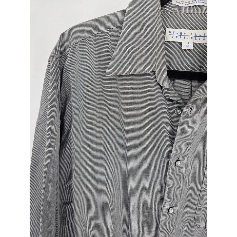 Camisa con botones de manga larga gris a rayas talla 16 Perry Ellis Portfolio para hombre Foto 4 de 4