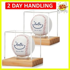Baseball Display Case, Clear Cube Baseball Holder with Wooden Base, Autograph...