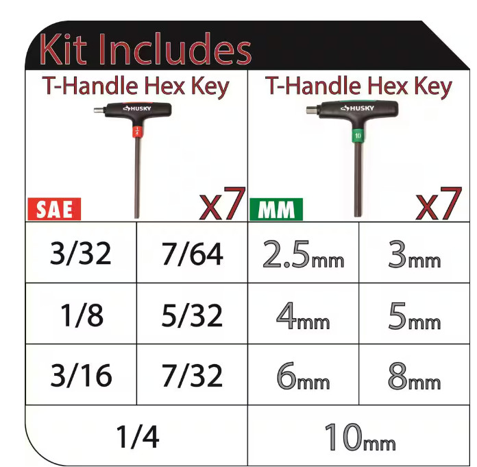Husky 14-Piece T-Handle SAE & MM Hex Key Set