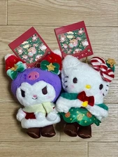 Sanrio Hello Kitty Kuromi Christmas Mascot Holder Holiday Plush Keychain New