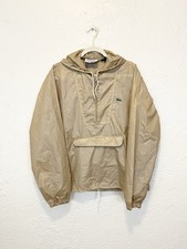 Vintage IZOD Lacoste Jacket 1/2 Zip Raincoat Hooded Tan Beige Packable Pocket M