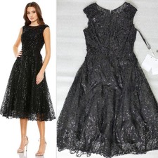 Mac Duggal Size 2 A20398 Black Sequined Cap Sleeve Fit & Flare Dress $498 NEW