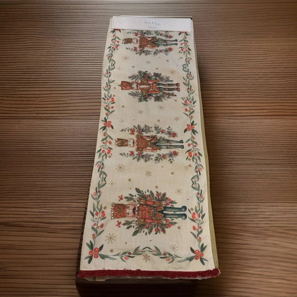 Nicole Miller Nutcracker Table Runner Embroidered Beaded Christmas 16x 90" New - Image 2 of 4