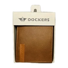 Dockers Men’s Brown Trifold Leather Wallet Slim ID Holder NWT Gift Boxed
