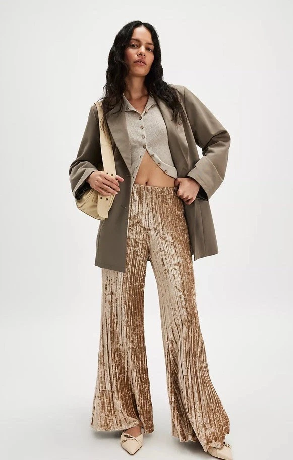 Pantalones de terciopelo Free People Star Sign acanalados plisados pierna ancha L