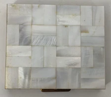 Vtg Art Deco Powder Compact Mother of Pearl Cover With Mirror 3" x 2.5"