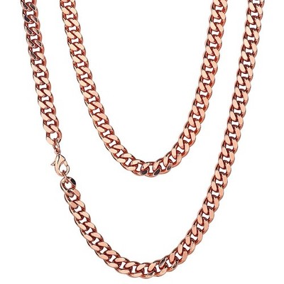 99.9% Pure Copper Necklace Cuban Curb Chain- 5, 7, 9, 12mm Widths 18''-26'' Length