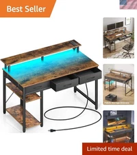 Versatile Home Office Desk: 39" with Integrated USB Ports, LED Lights & Drawers