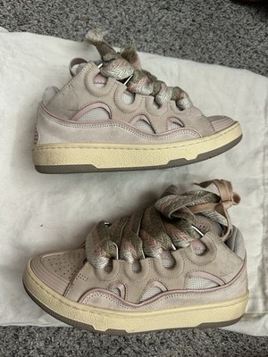 Lanvins Men's Curb Sneakers Pink Multi Tan Taupe -  Size 36 EU
