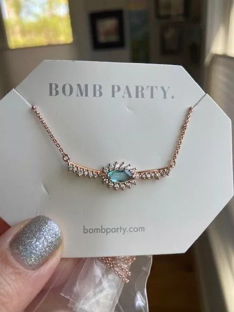 Ring Bomb Party Necklace March RBP4908 The Sutton Aquamarine Rose Gold  Extender