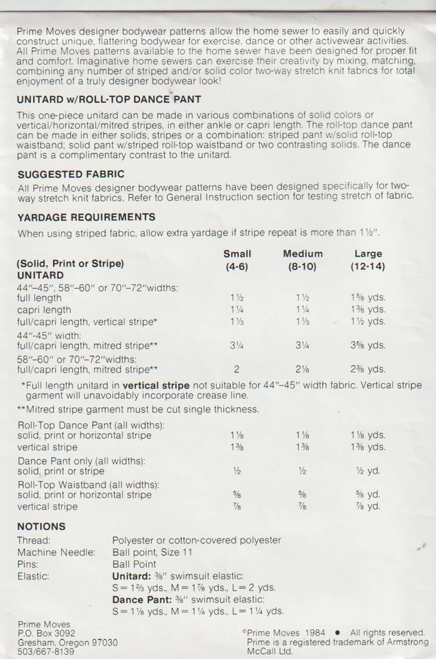 Prime Moves Pattern 1008 Unitard w/ Roll-top Dance Pant, Size 4-14, FF - Image 2 of 3