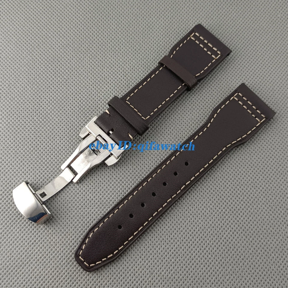Correa de cuero genuino marrón 22 mm hebilla de acero inoxidable correas aptas para reloj Parnis Foto 4 de 4