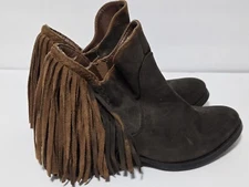 NOT RATED Braxton Fringe Ankle Slip On Boots Cowgirl Southwestern Fringe Sz 7.5 