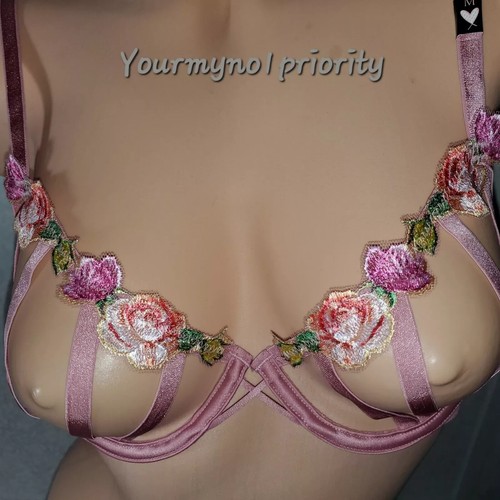 L-XL VICTORIAS SECRET VERY SEXY Open Cup Rose Embroidered Balconette Bra 79.95 - Picture 2 of 10