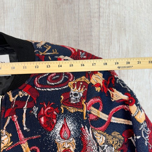ZARA Man JACQUARD Bomber Jacket Skulls Mythical Fantasy Men's Size Small - Foto 8 di 13