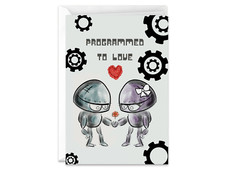 Programmed To Love Robots Happy Valentines Day Handmade Greeting Card
