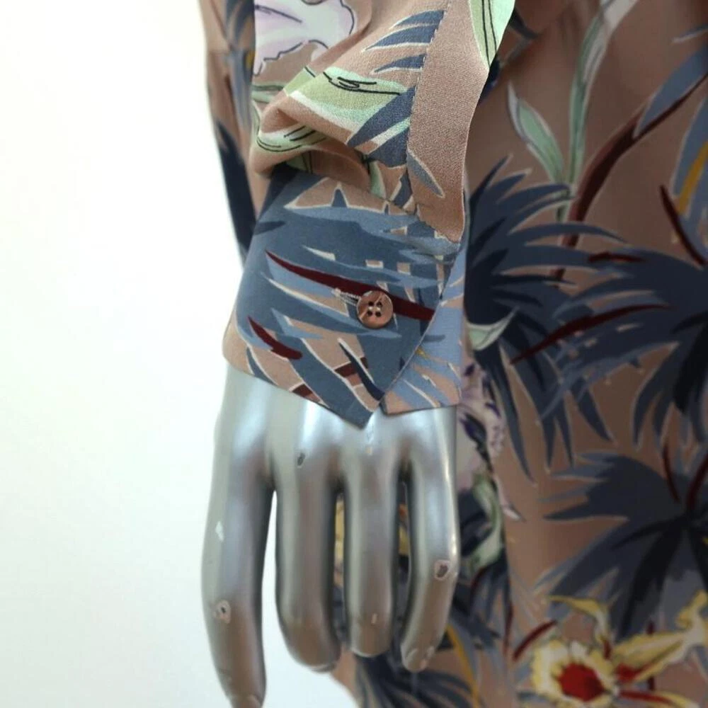 Abito Valentino cravatta scollo marrone stampa floreale seta taglia 8 manica lunga mini